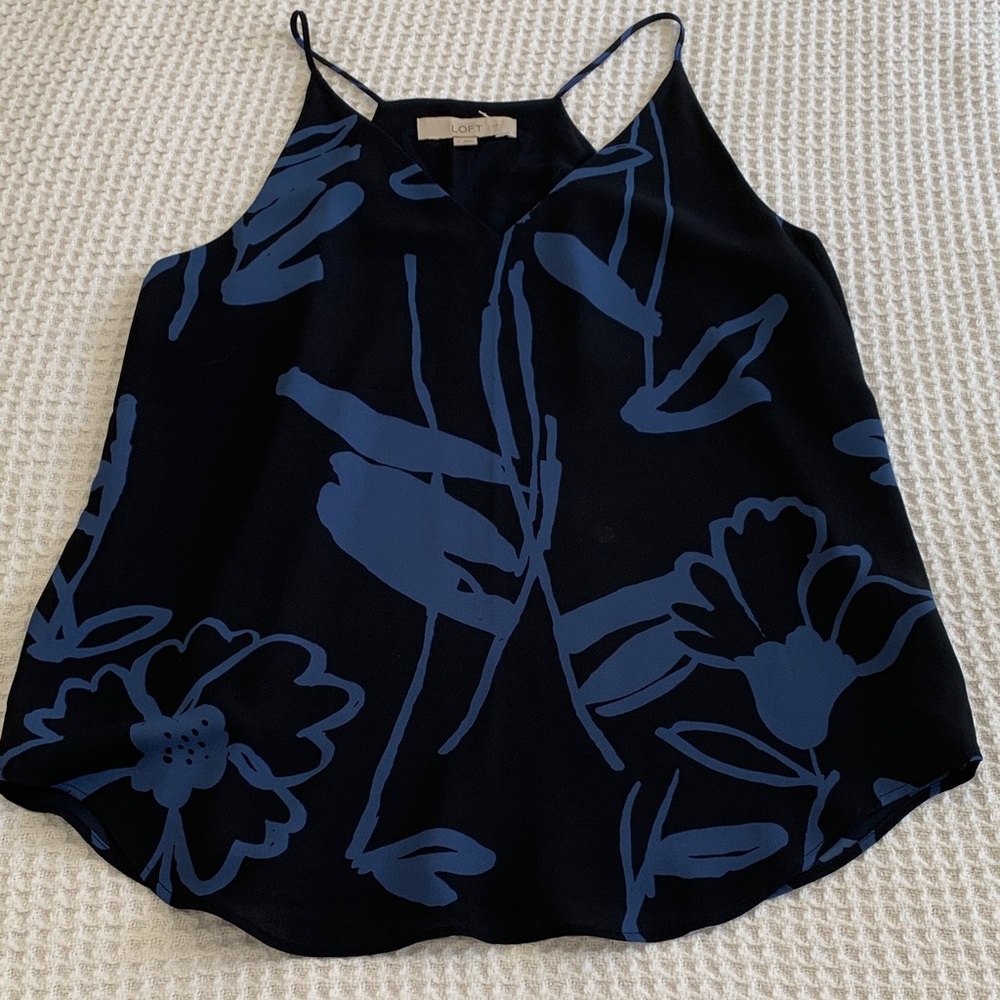 LOFT Black and Navy Floral V-Neck Spaghetti Strap Camisole